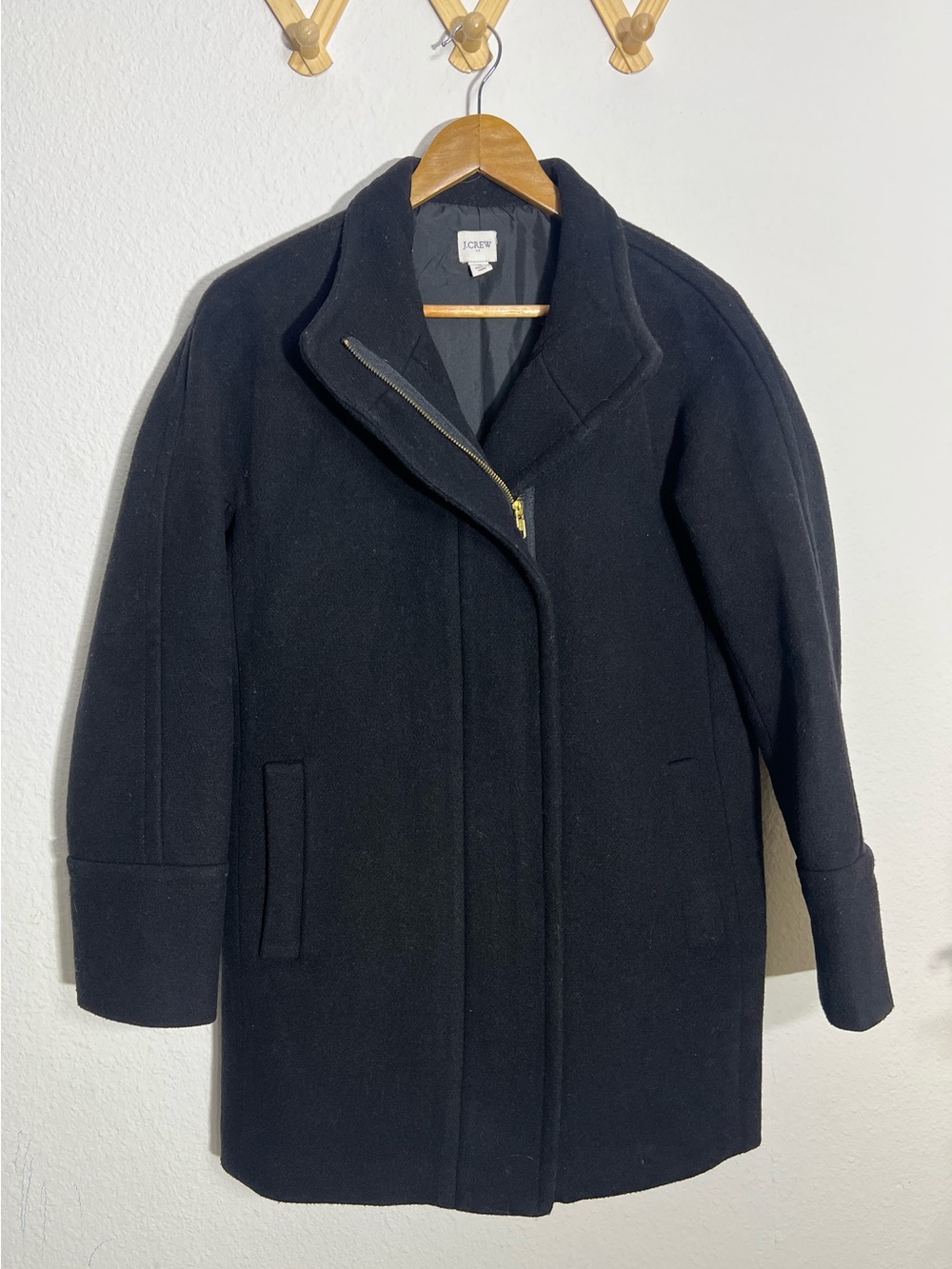 J CREW • Factory City Coat wool blend with an asymmetrical zipper closure.